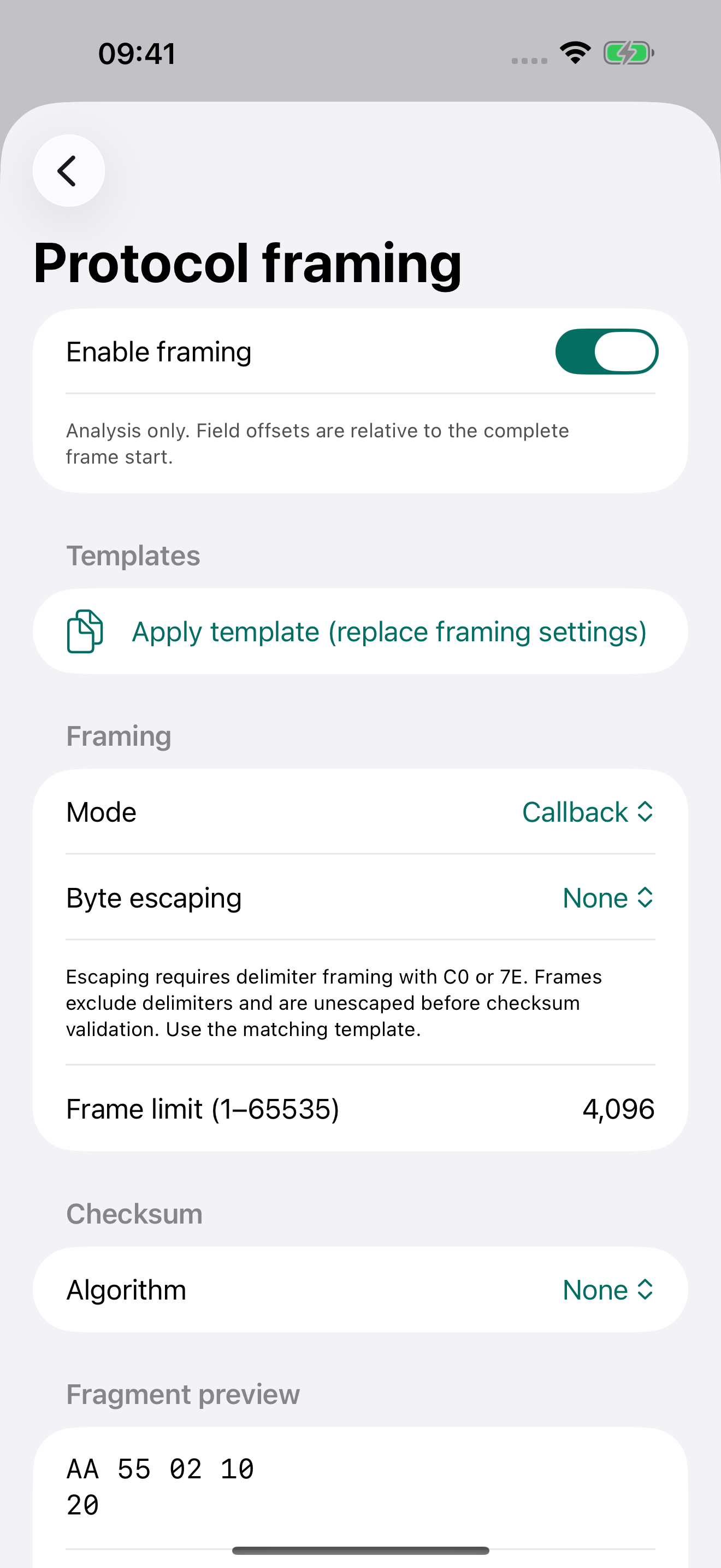 Protocol analysis with sample data